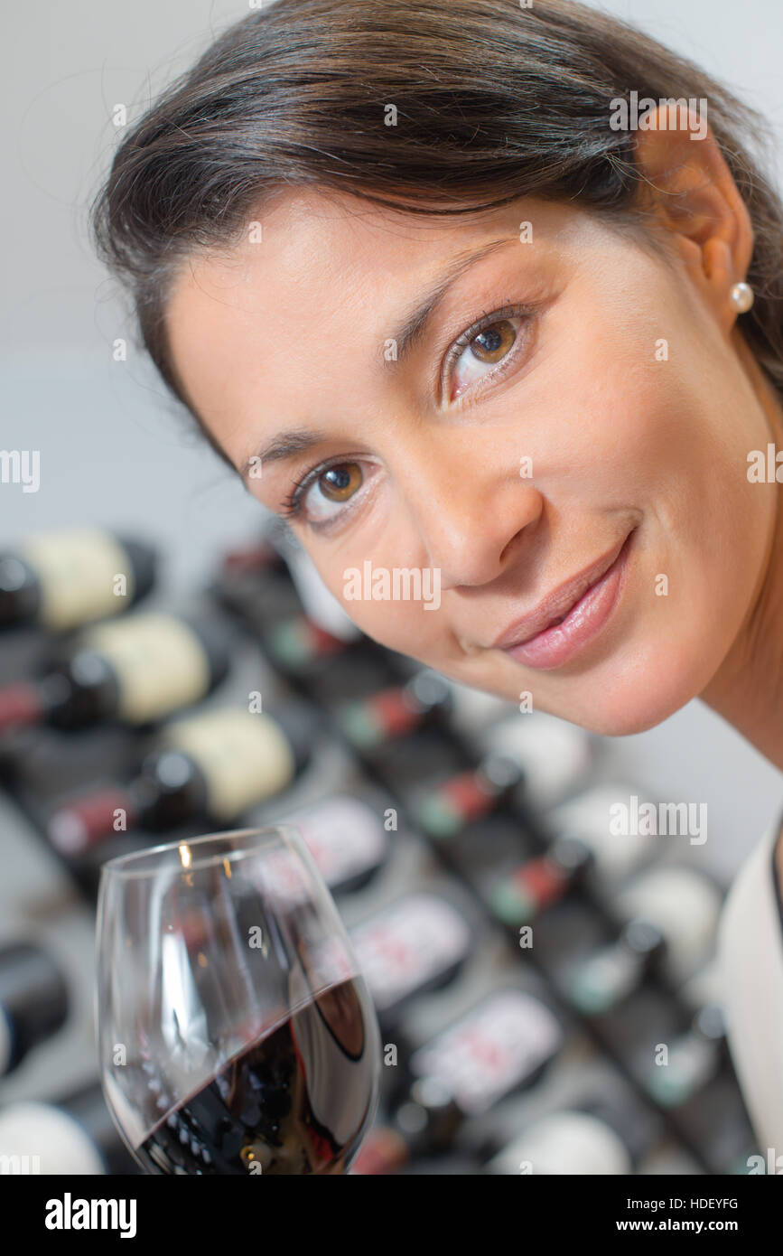 woman with glass of wine Stock Photo - Alamy