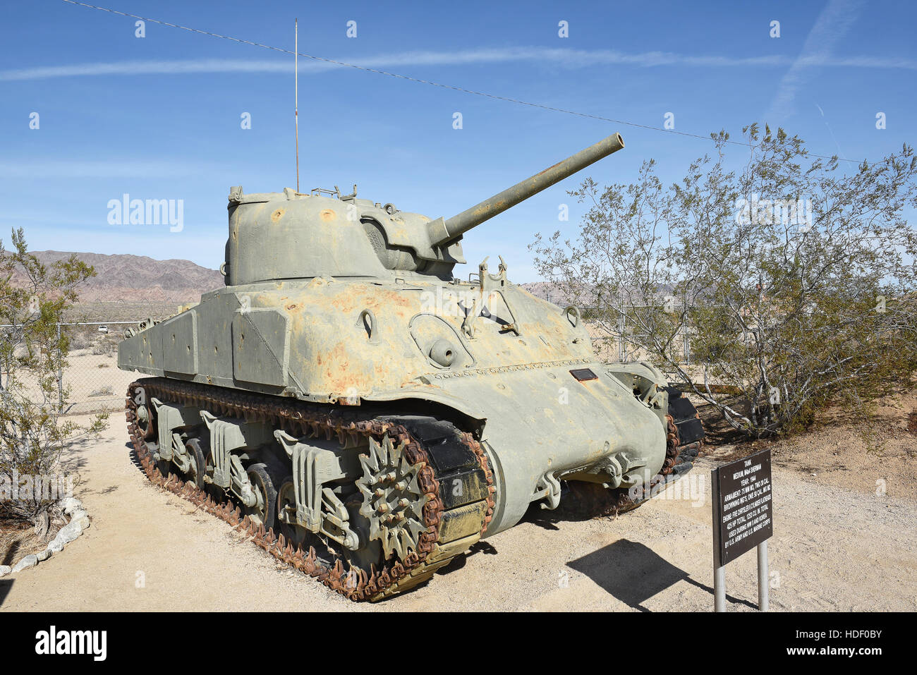 CHIRIACO SUMMIT, CA - DECEMBER 10, 2016: A M4a4 Sherman Tank. The 1944 WWII tank, also used in Korea is on display at the General Patton Stock Photo