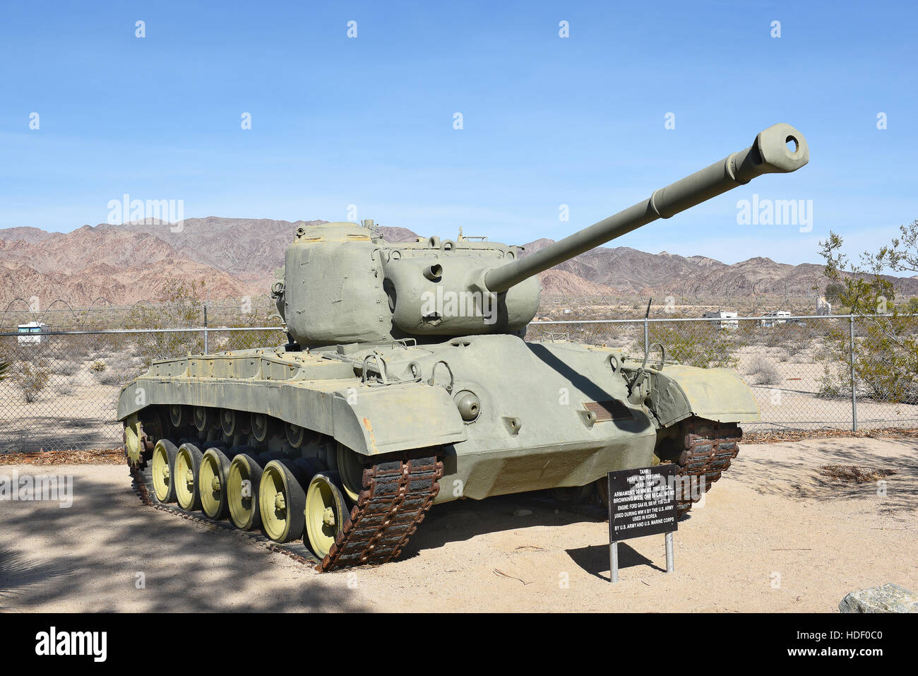 CHIRIACO SUMMIT, CA - DECEMBER 10, 2016: A M26 Pershing Tank. The  WWII tank, also used in Korea is on display at the General Patton Memorial Museum Stock Photo