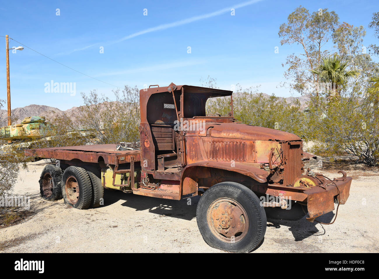 CHIRIACO SUMMIT, CA - DECEMBER 10, 2016: A Rusted military truck . The vehicle is on display at the General Patton Memorial Museum in California Stock Photo