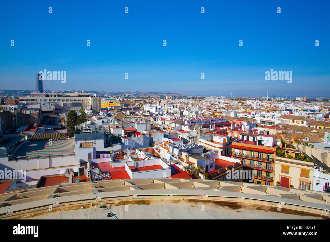 Seville, Spain - November 19,2016: View from Metropol Parasol. It is the modern architecture on Plaza de la Encarnacion. Stock Photo