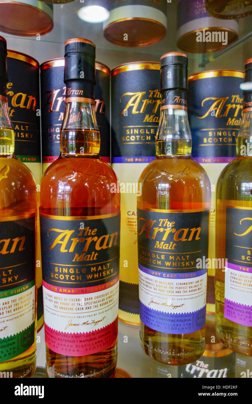 Bottles of Arran malt whisky Stock Photo