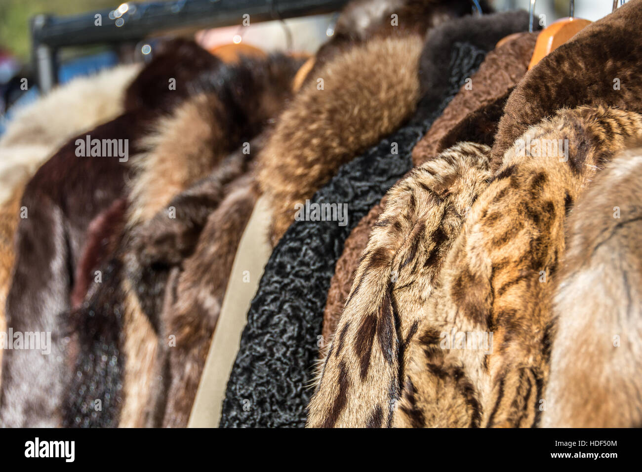 Ladies secondhand fur coats for sale at a car boot sale in London, England,  UK Stock Photo - Alamy