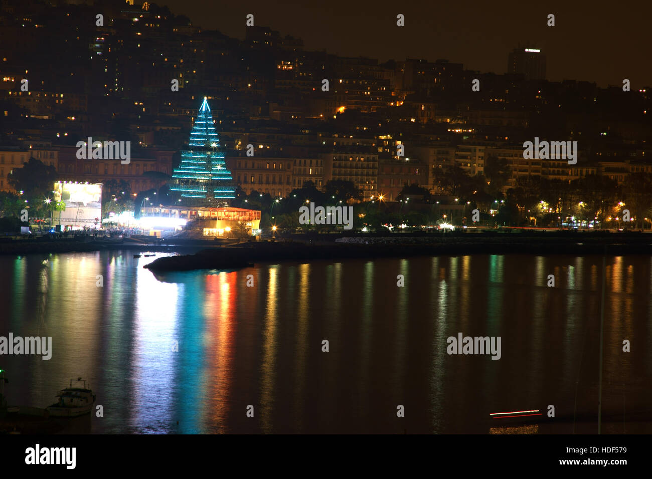 Naples, Italy, christmas 2016, building christmas tree on Via