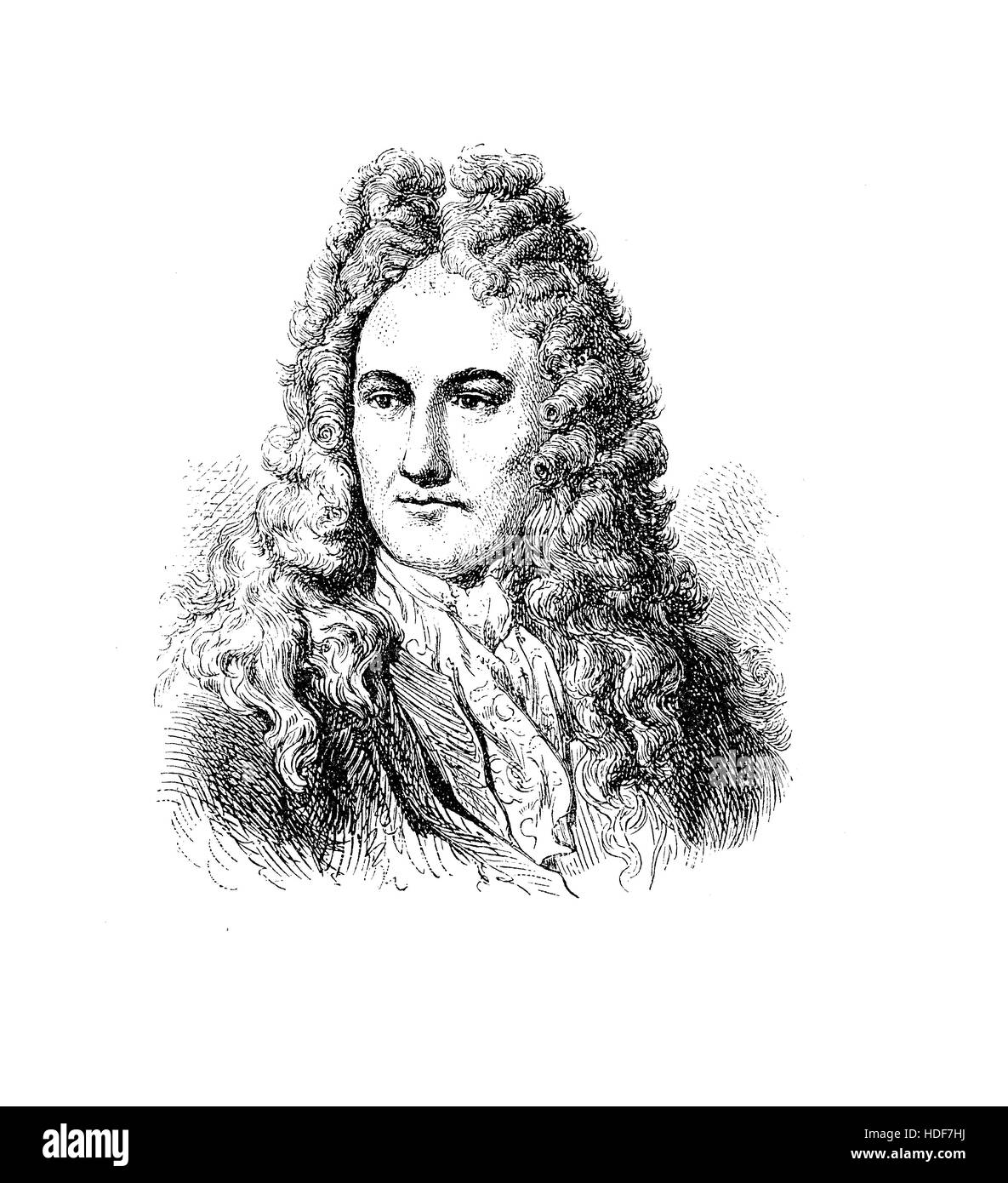 Portrait of Gottfried Wilhelm von Leibniz (1 July 1646 - November 14, 1716) , German philosopher, mathematician and physicist, developer of the differential and integral calculus and creator of binary number system, which is the foundation of virtually all digital computers Stock Photo