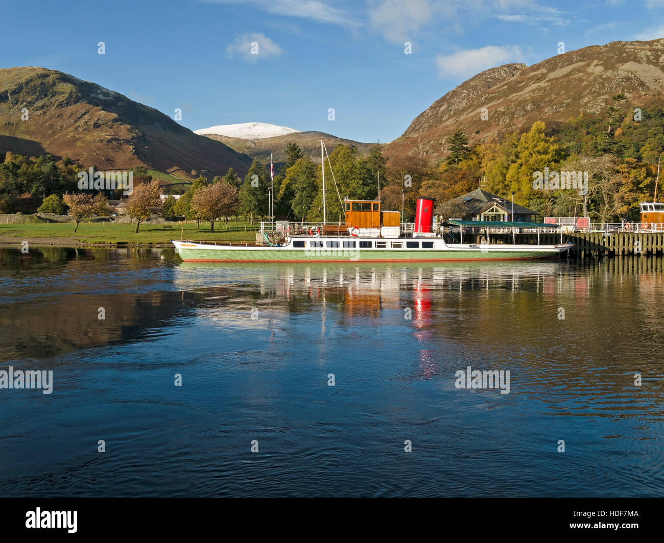 'Lady of The Lake', Ullswater 'Steamer' ferry moored at Glenridding Pier on the Ullswater Way, English Lake District, Cumbria, England, UK. Stock Photo