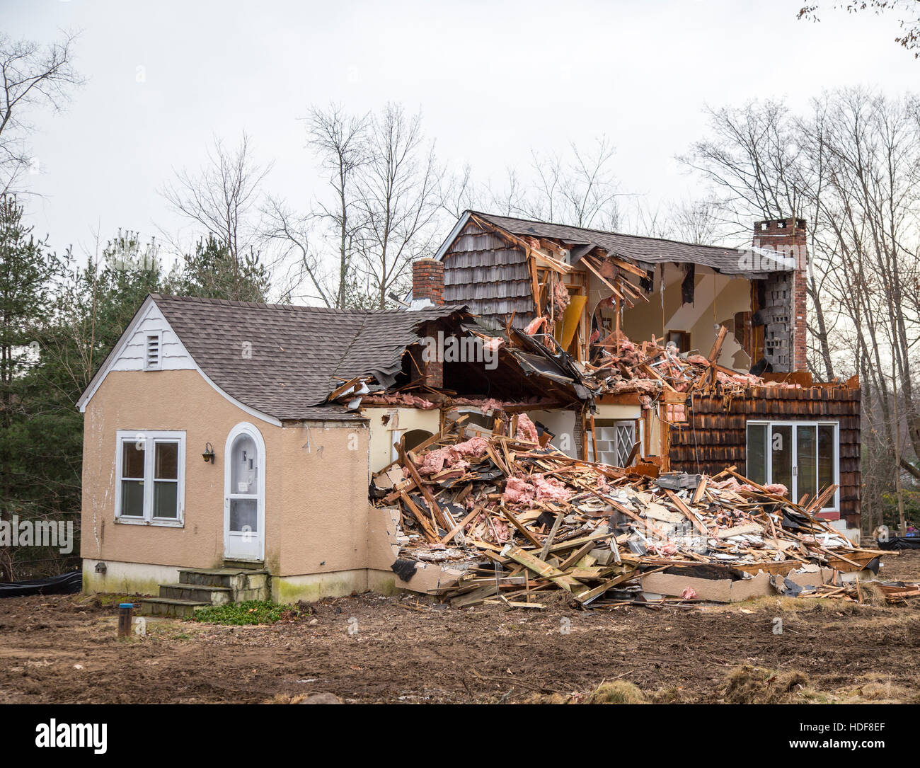 House being demolished in Upper Saddle River, New Jersey Stock Photo