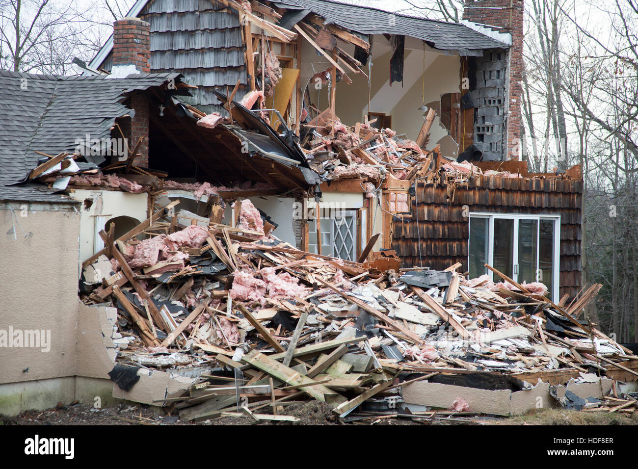 House being demolished in Upper Saddle River, New Jersey Stock Photo