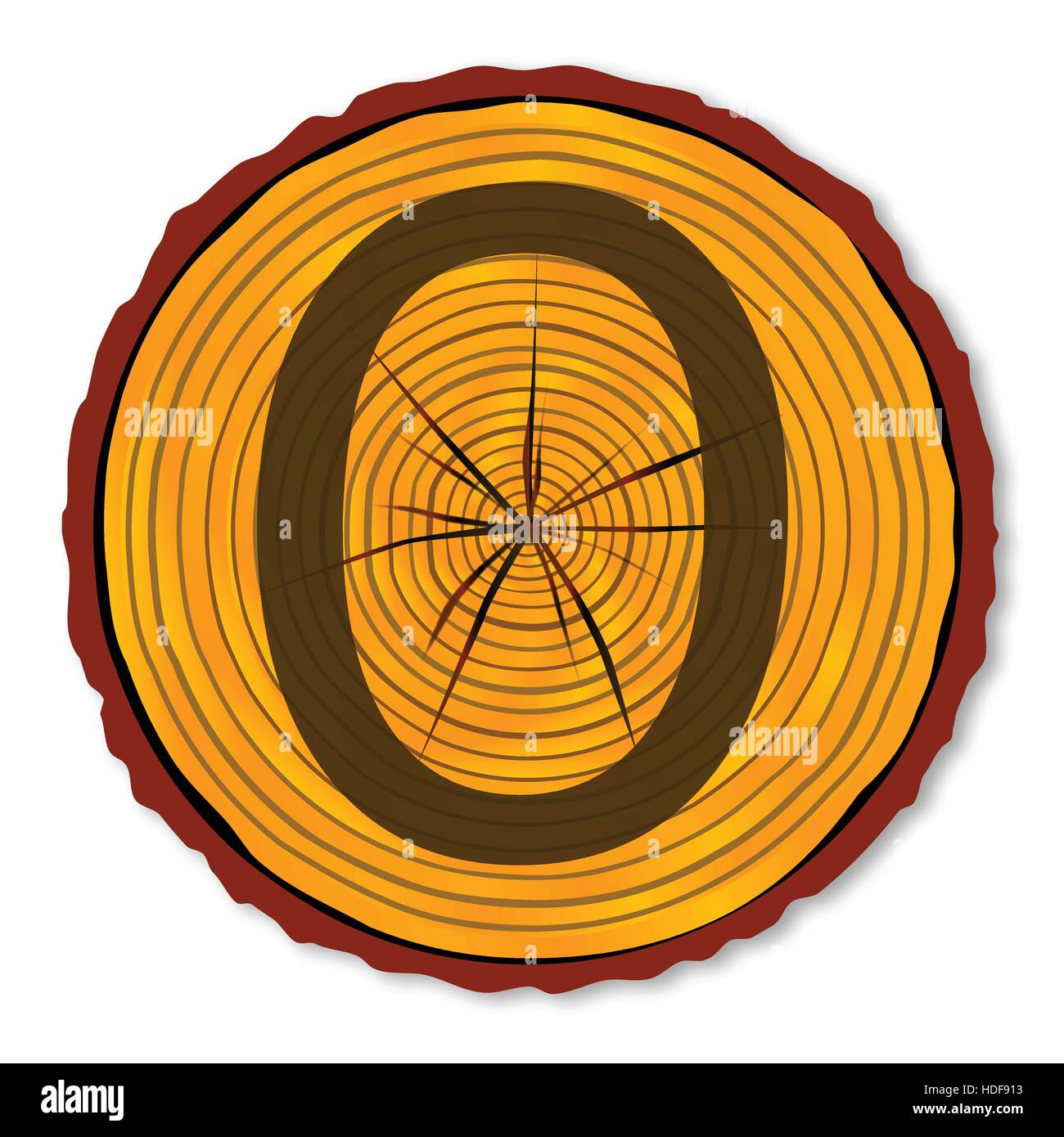 A timber end section over a white background with the number zero Stock