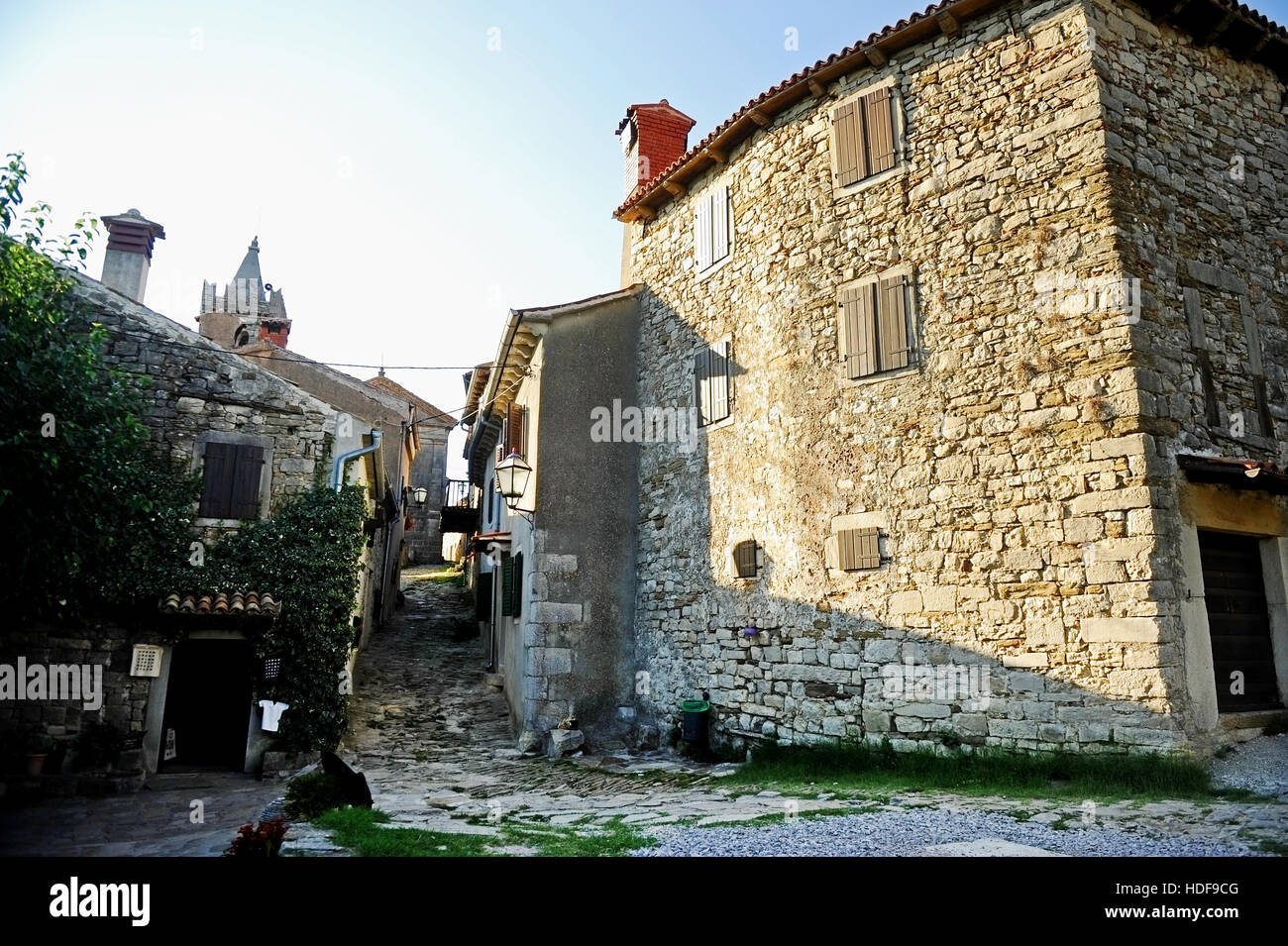 Street view in the city of Hum, known as the smallest city in the world, in Croatia. Stock Photo