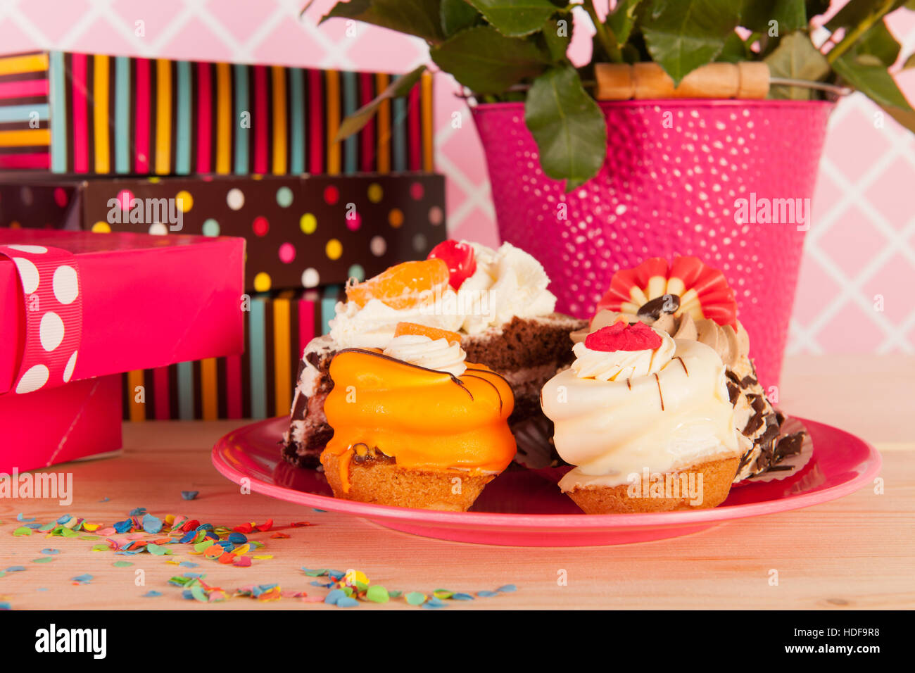 presents-and-festive-fancy-birthday-cakes-stock-photo-alamy