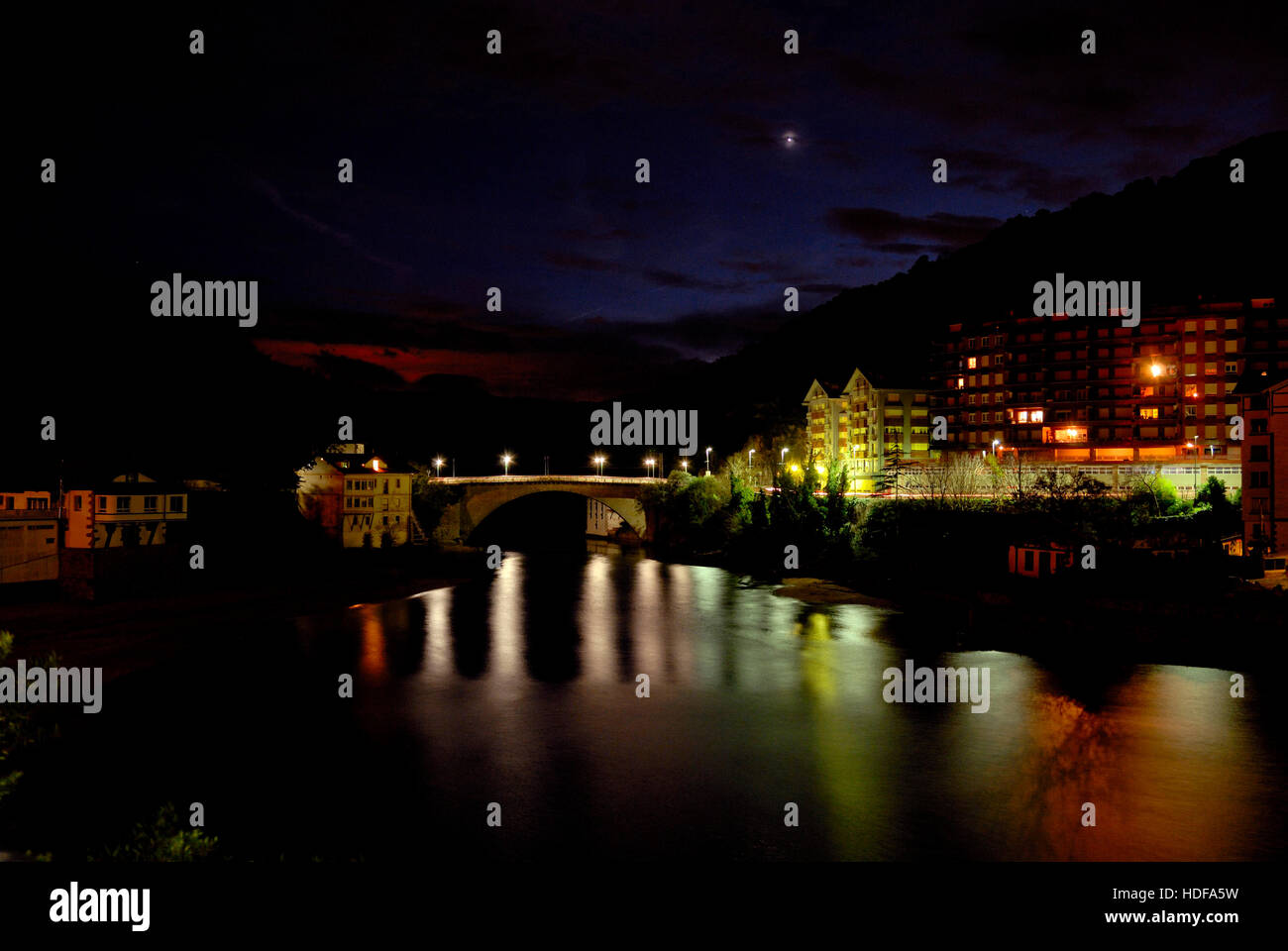 Image of the coastal town of Lekeitio at night Stock Photo