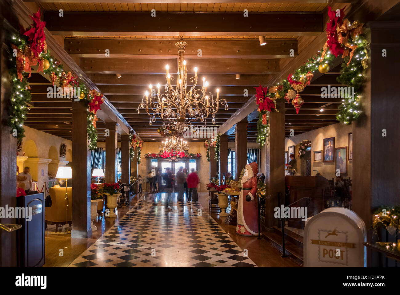 Riverside, DEC 10 Beautiful Christmas lights inside of Mission inn on