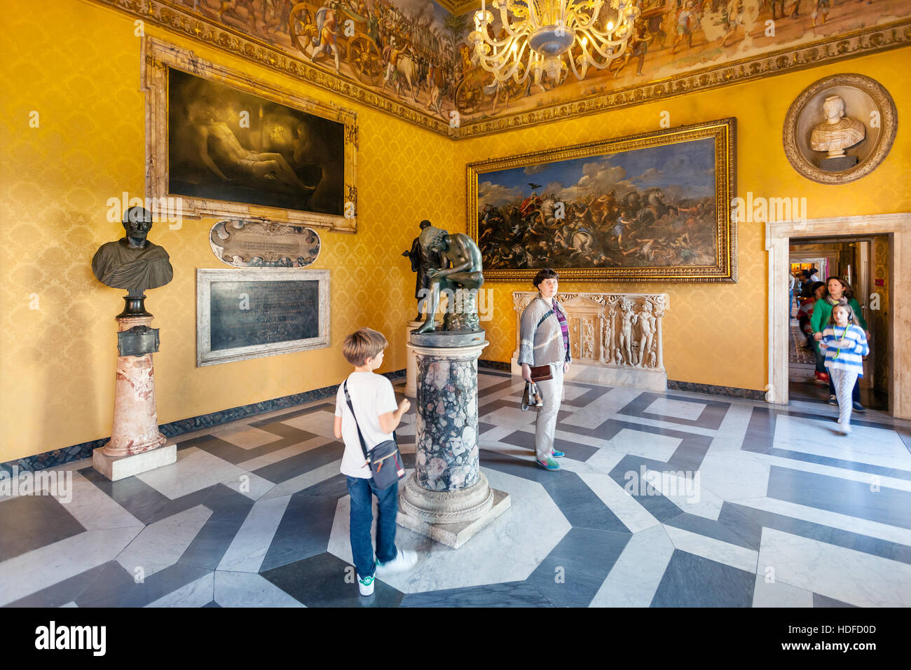 ROME, ITALY - OCTOBER 31, 2016: people in room of Capitoline Museums in Palazzo dei Conservatori (Palace of the Conservators) in Rome. Art and Archeol Stock Photo