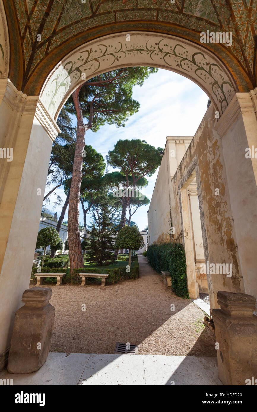 ROME, ITALY - NOVEMBER 1, 2016: arch of arcade Villa Giulia, houses Museo Nazionale Etrusco (National Etruscan Museum), big collection of Etruscan art Stock Photo