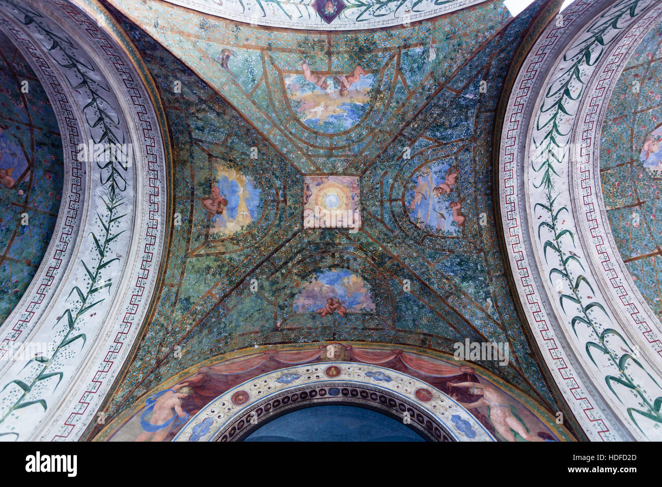 ROME, ITALY - NOVEMBER 1, 2016: ceiling of arcade in Villa Giulia, Museo Nazionale Etrusco (National Etruscan Museum), big collection of Etruscan art Stock Photo