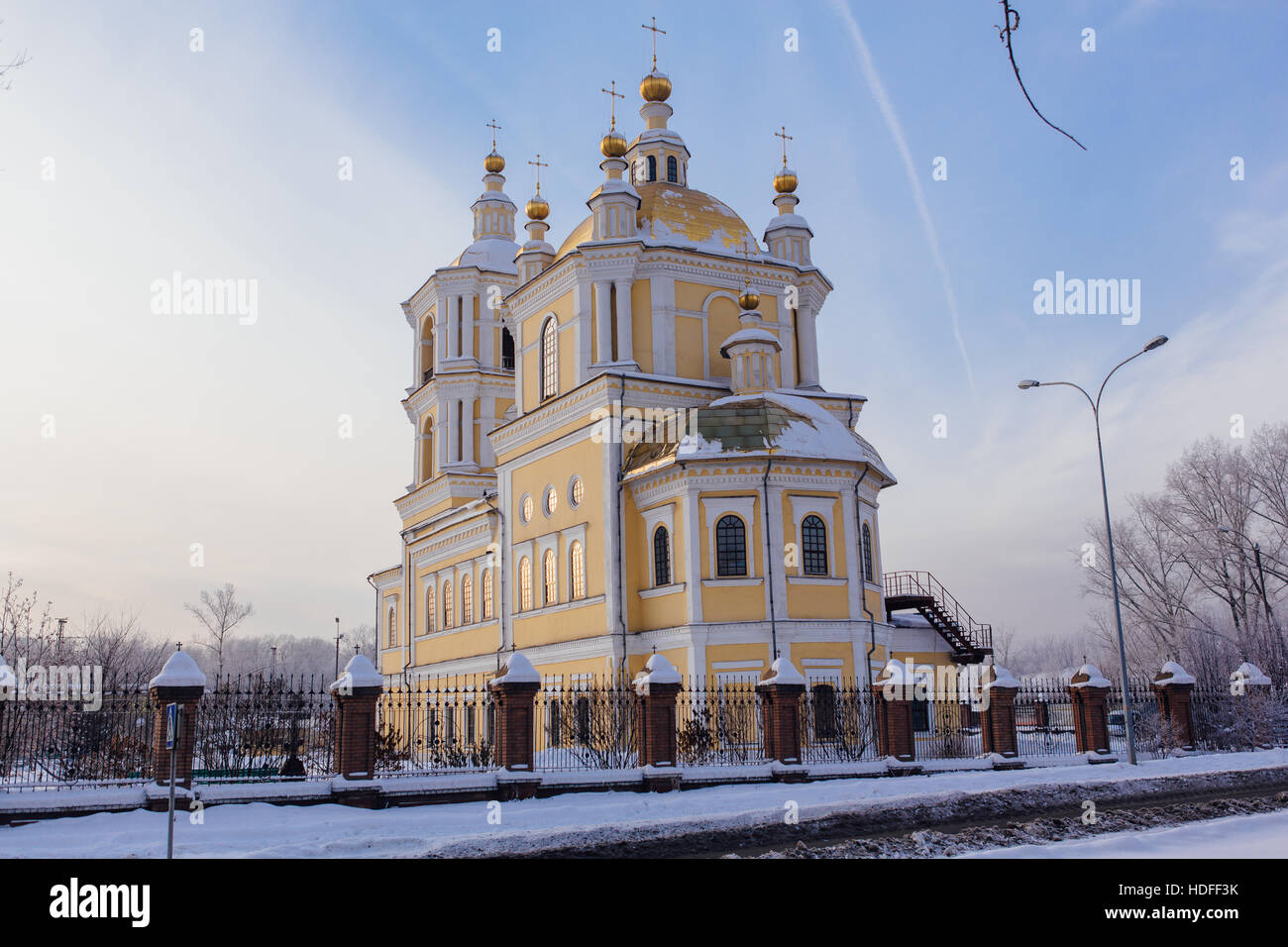 Russian church at sunset Stock Photo