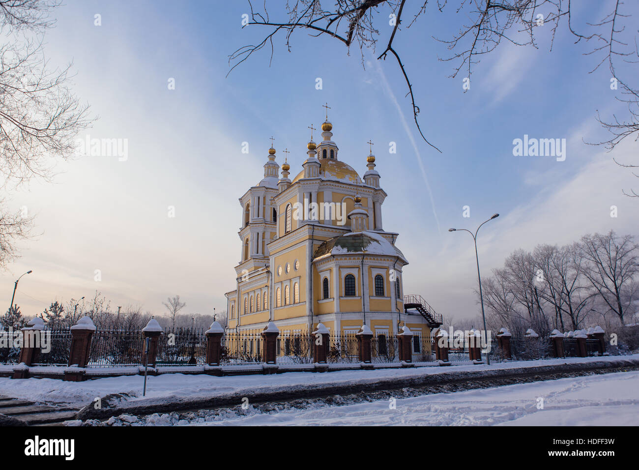 Russian church at sunset Stock Photo