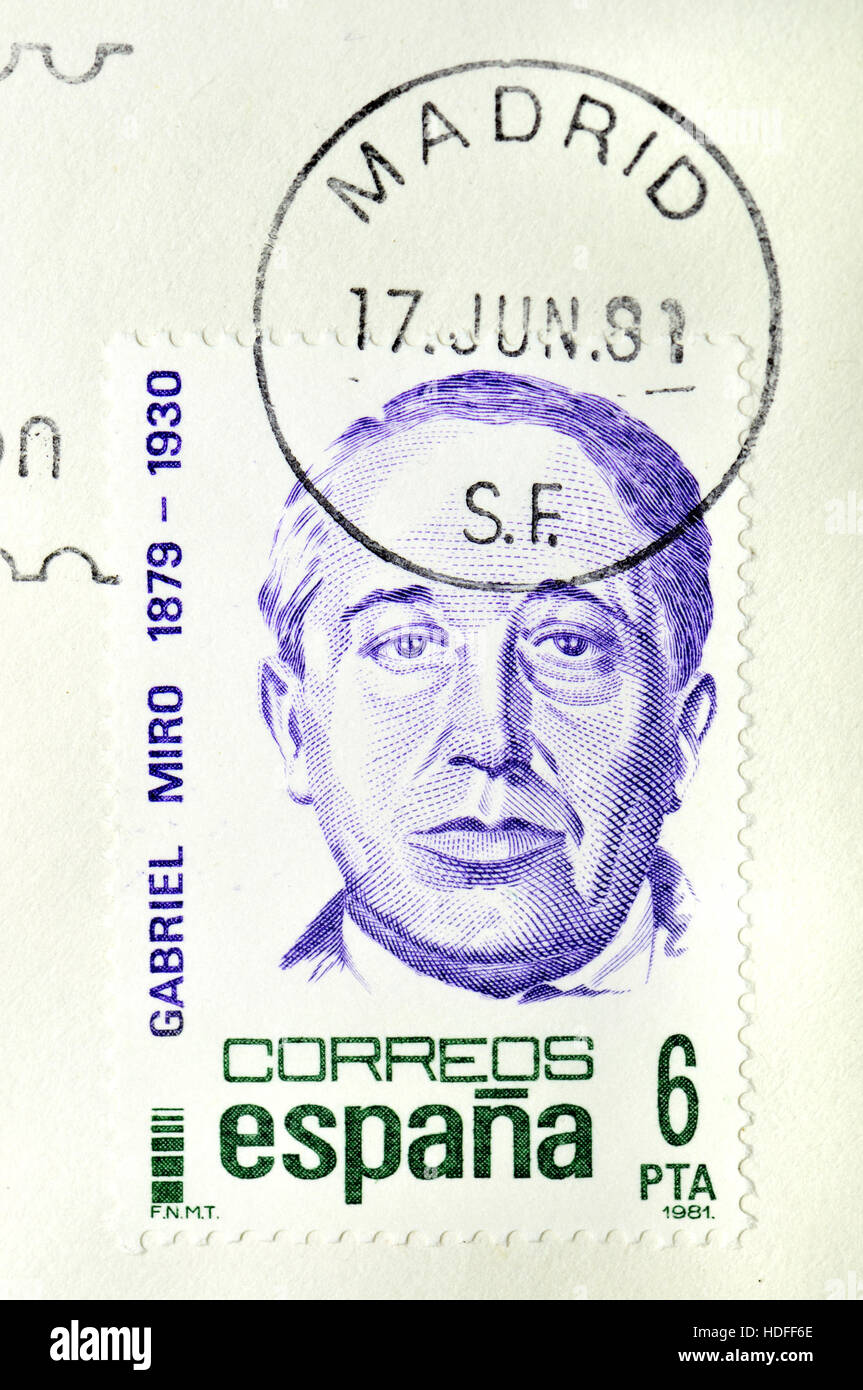 Spanish postage stamp (1981) : Gabriel Miro (1879-1930) Spanish modernist writer. Stock Photo