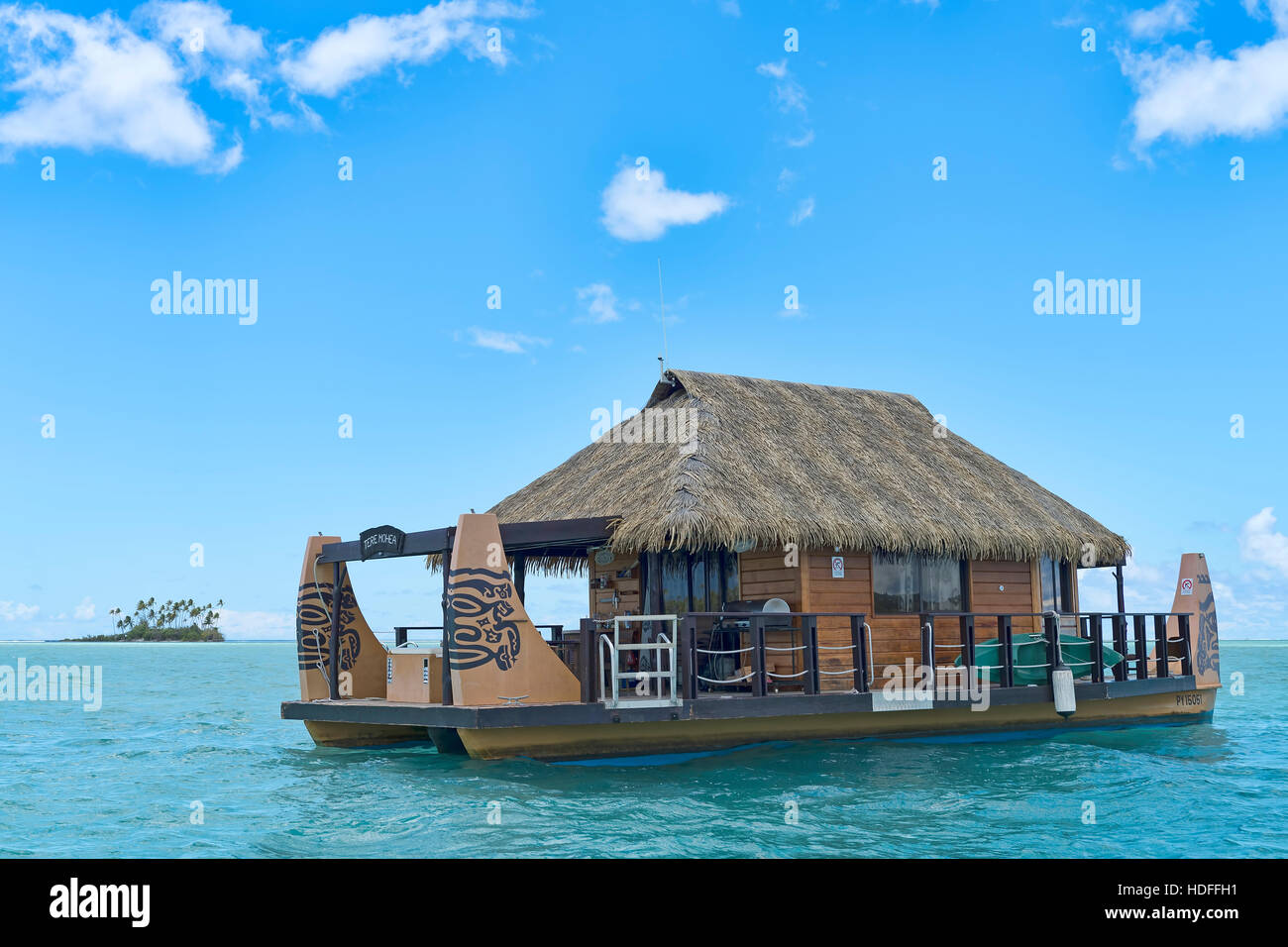 House boat, South Pacific, Raiatea, French Polynesia Stock Photo