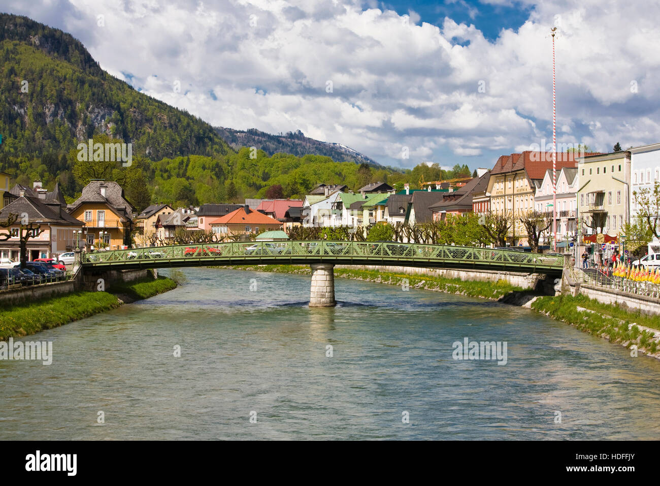 A bridge in in Bad Ishl, over the Ischl River, Upper Austria, Austria, Europe Stock Photo