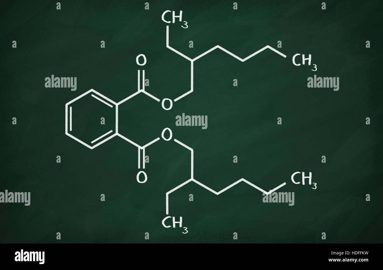 Structural model of DEHP on the blackboard. Stock Photo