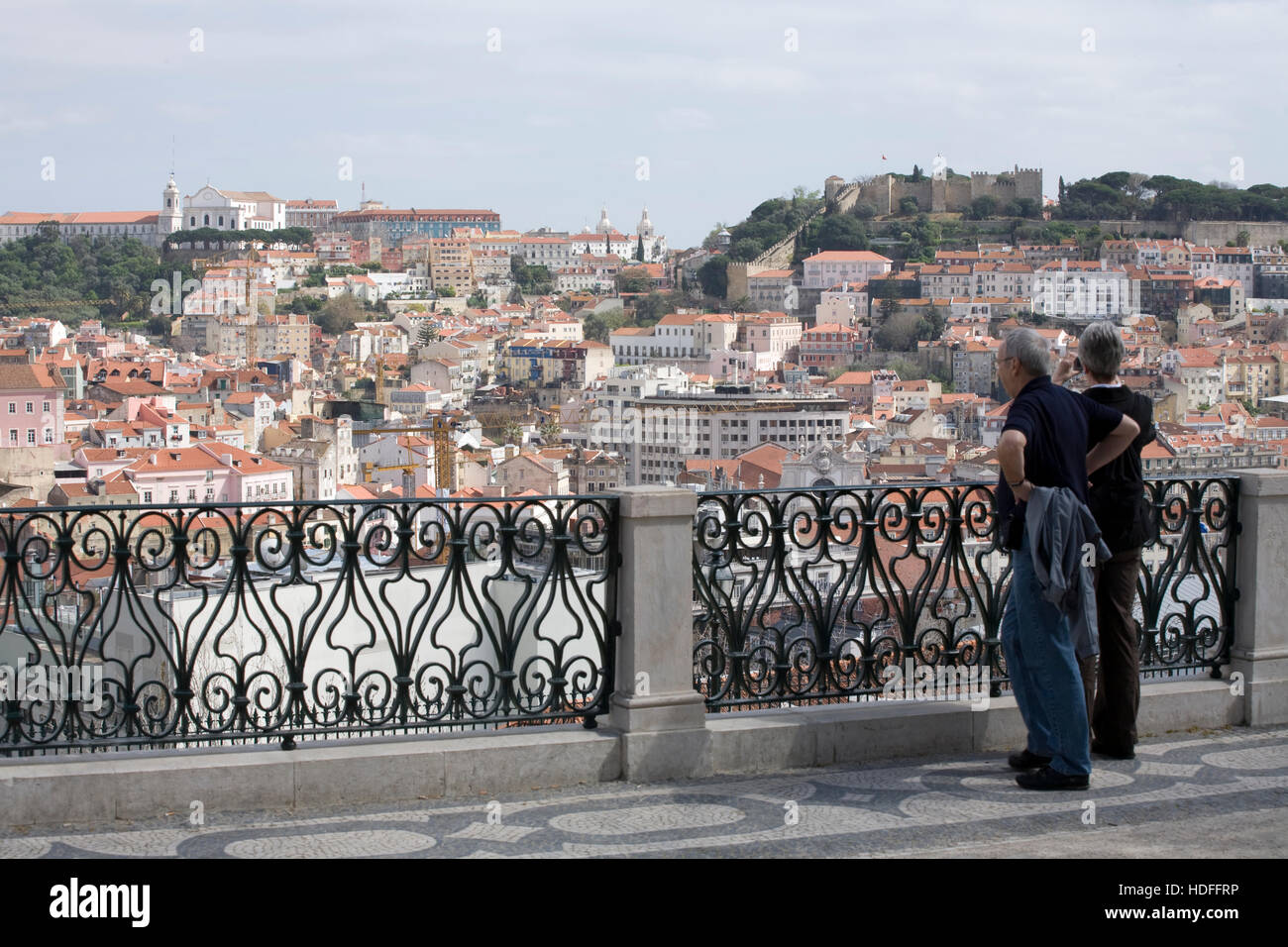 View from the Miradouro de Sao Pedro de Alcantara in the Bairro Alto, Lisbon, Portugal, Europe Stock Photo