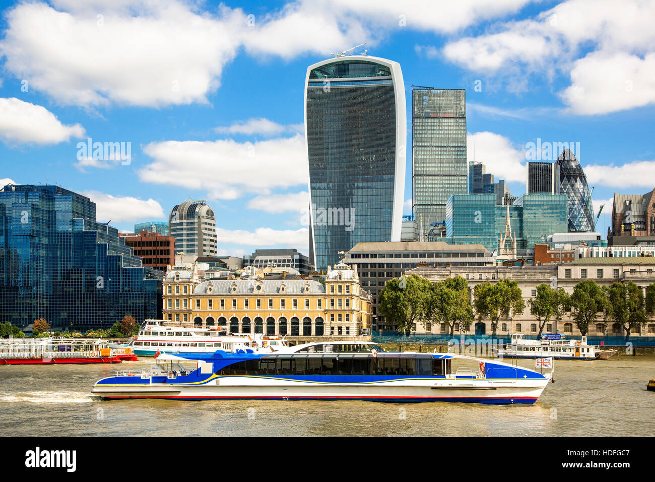 London. City buildings along river Thames. Stock Photo