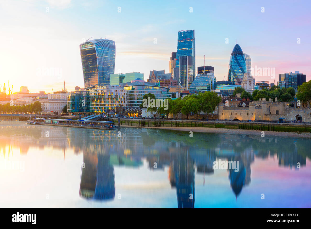 City of London, reflection of building on Thames river Stock Photo