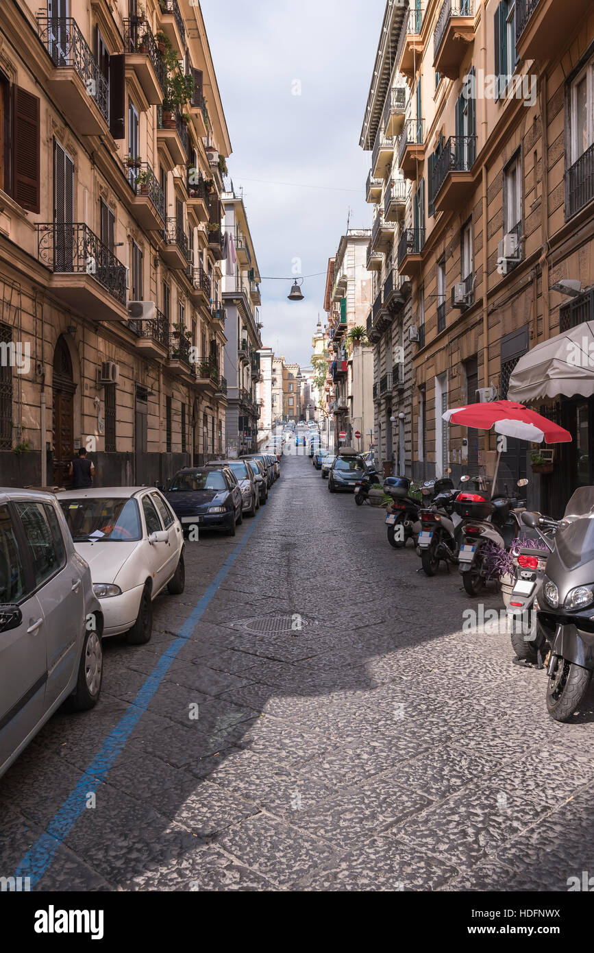 Narrow street in the city of Naples, Italy Stock Photo