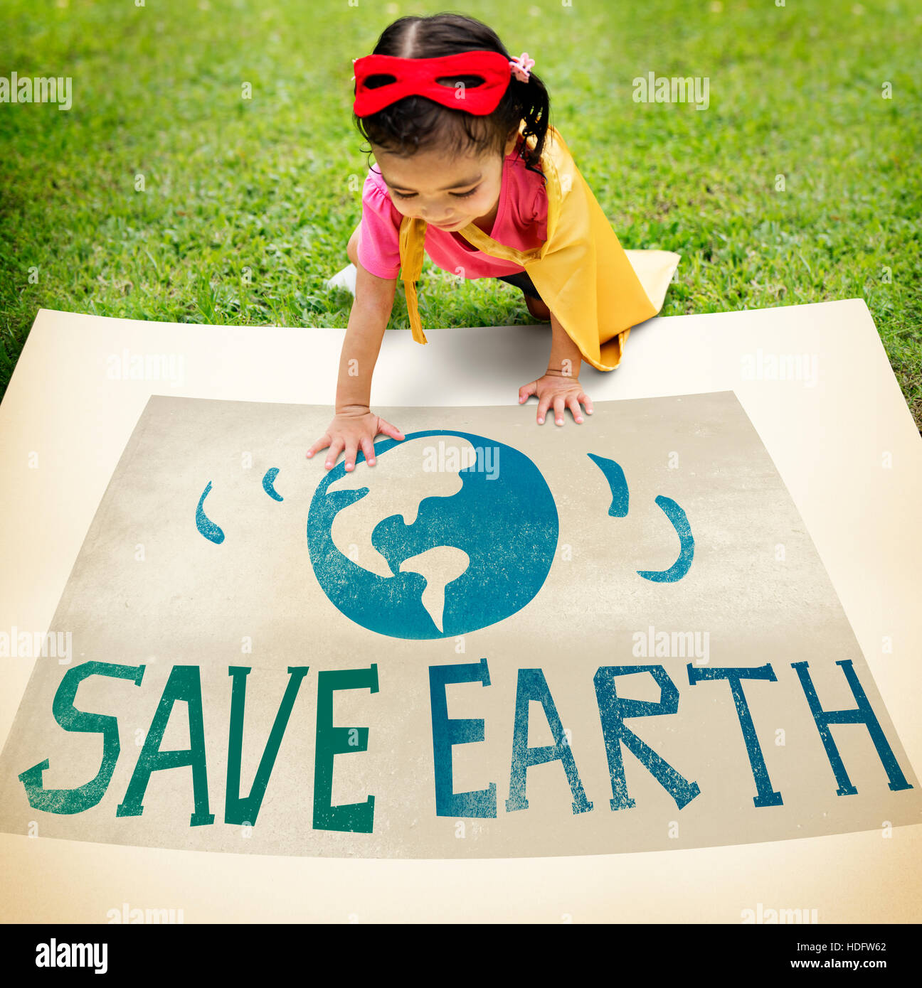 Save Earth Global Environment Boy girl Concept Stock Photo