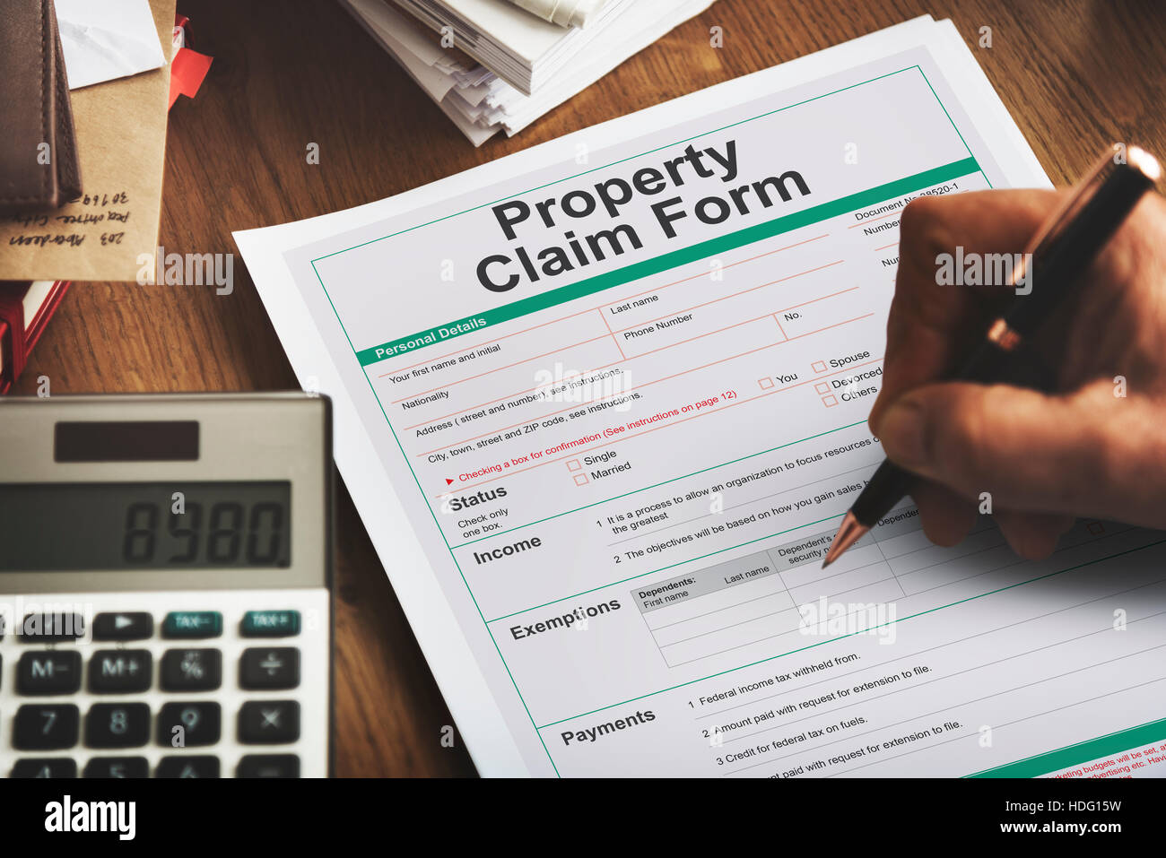 Property Claim Form Payslip Purchase Order Concept Stock Photo Alamy