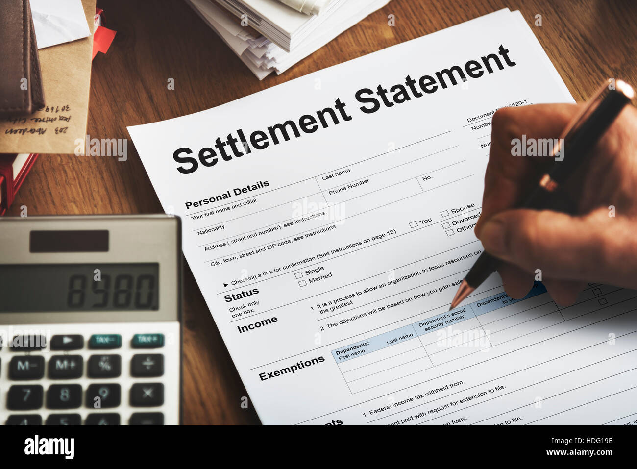 Settlement Statement Form Financial Concept Stock Photo