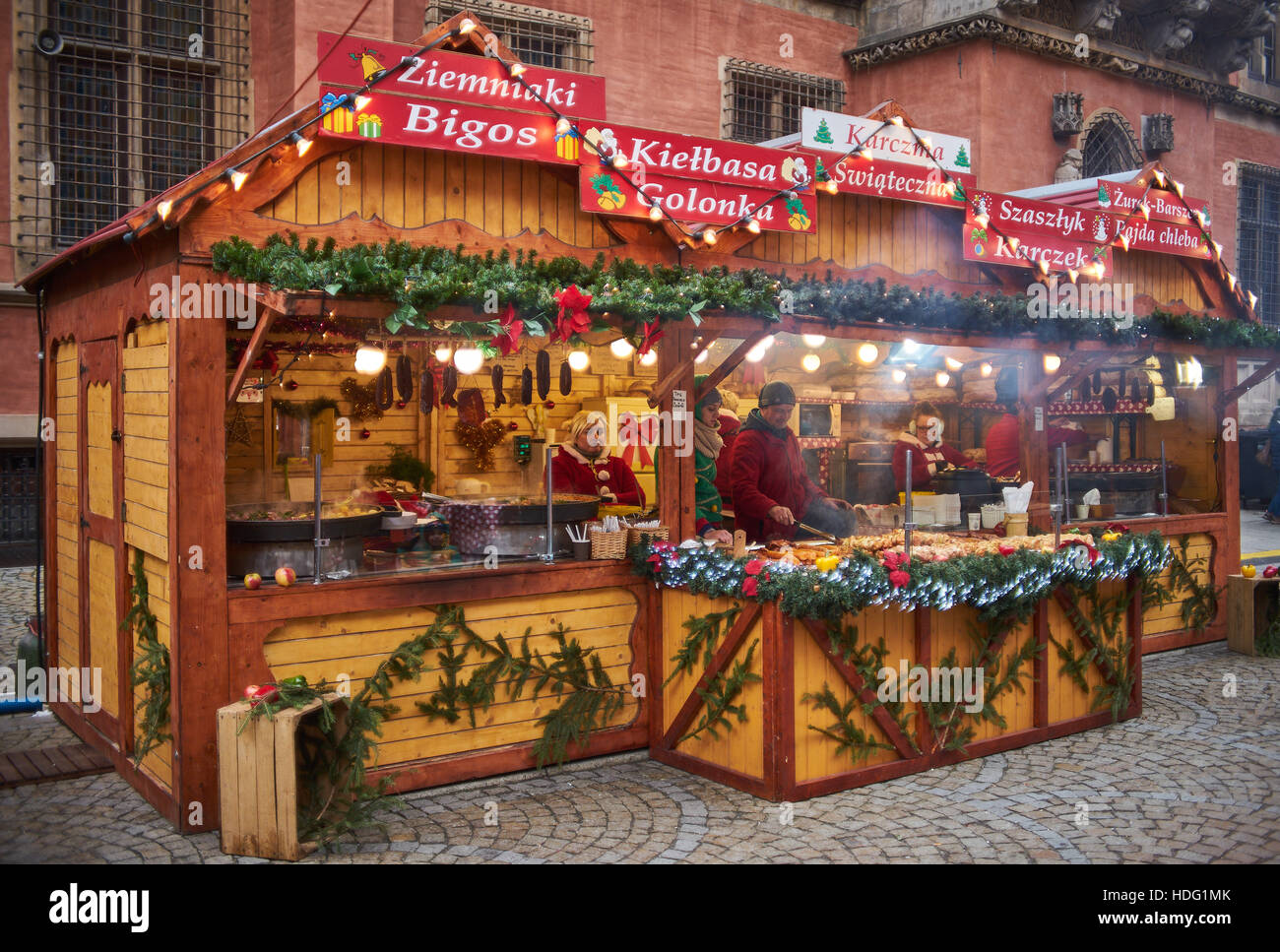 stall with takeaway food Christmas Fair Wroclaw 2016 Stock Photo
