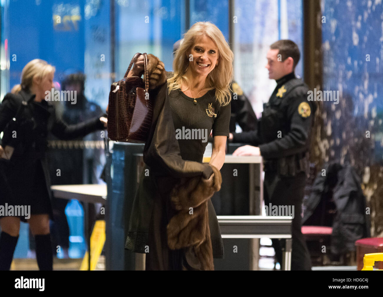 New York, USA. 12th Dec, 2016. Trump campaign manager and political strategist Kellyanne Conway is seen in the lobby of Trump Tower in New York, NY, USA upon her arrival on December 12, 2016. Credit:  MediaPunch Inc/Alamy Live News Stock Photo