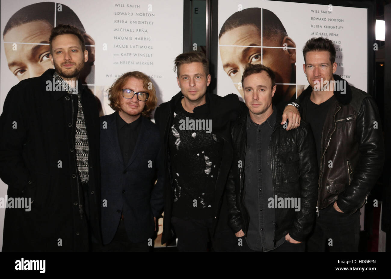 New York, USA. 12th Dec, 2016. ONE REPUBLIC attend the New York World Premiere of 'Collateral Beauty' held at the Jazz At Lincoln Center's Frederick P. Rose Hall. Credit:  Nancy Kaszerman/ZUMA Wire/Alamy Live News Stock Photo