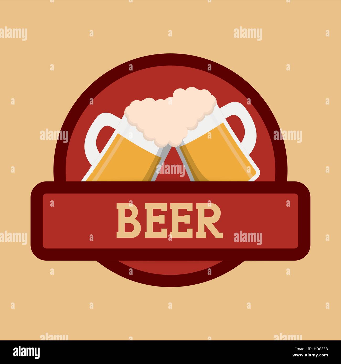beer mugs foam clinking red label vector illustration eps 10 Stock