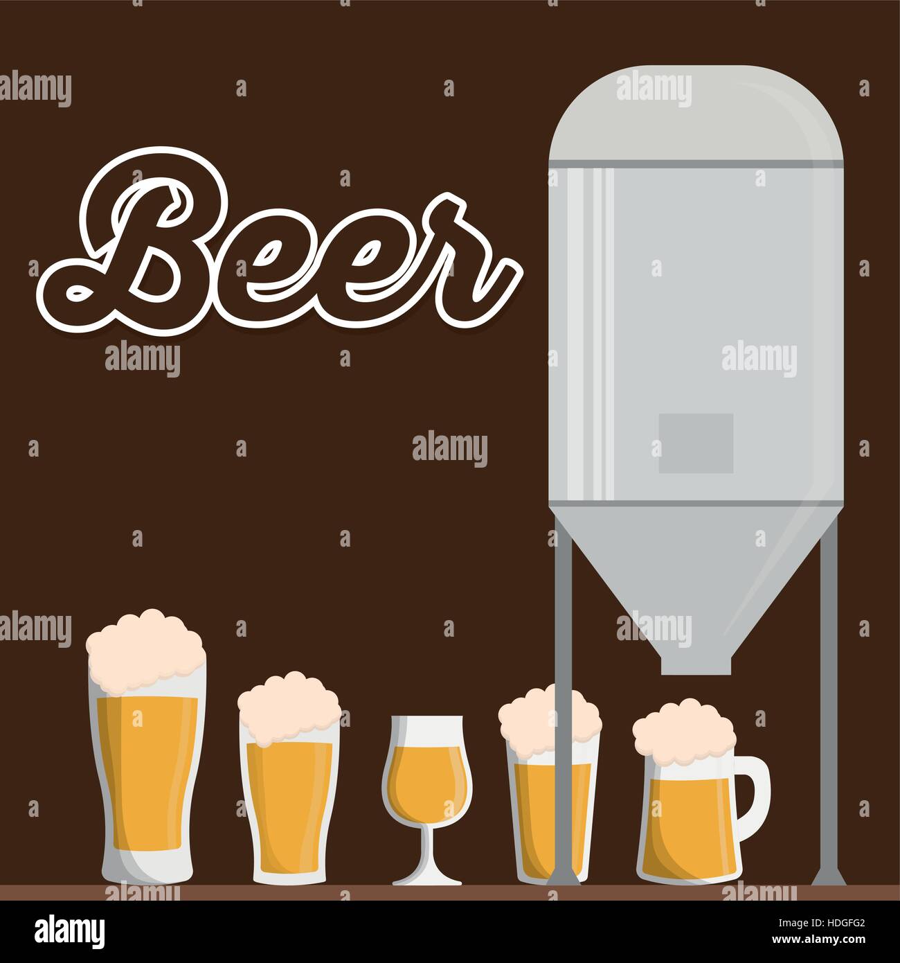 traditional brewing with differents beer glasses vector illustration