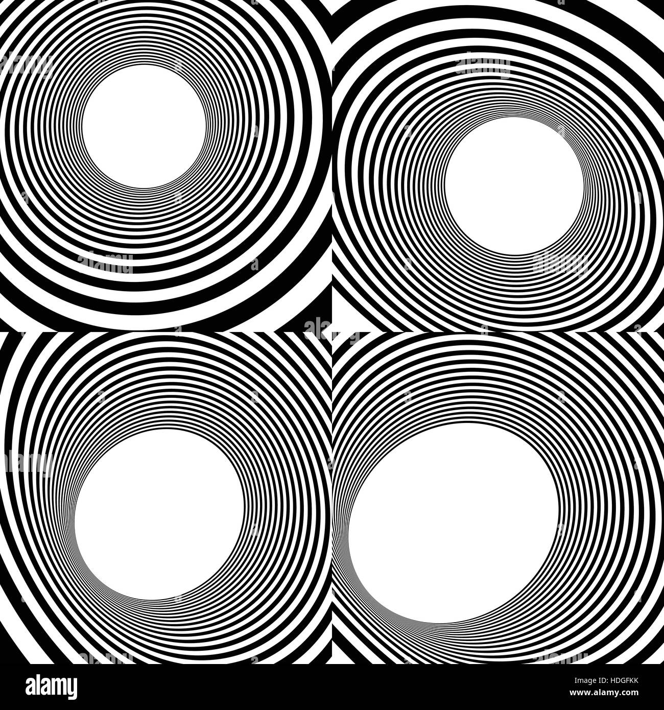 Elliptical elements with concentric, radial circles. Radiating circles