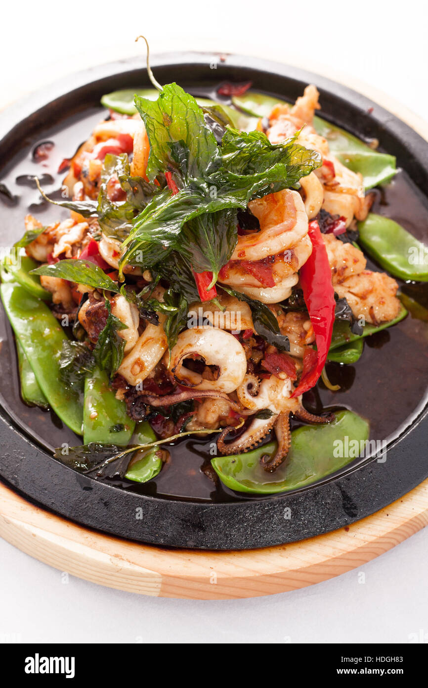 Thai basil seafood stir fried Stock Photo Alamy