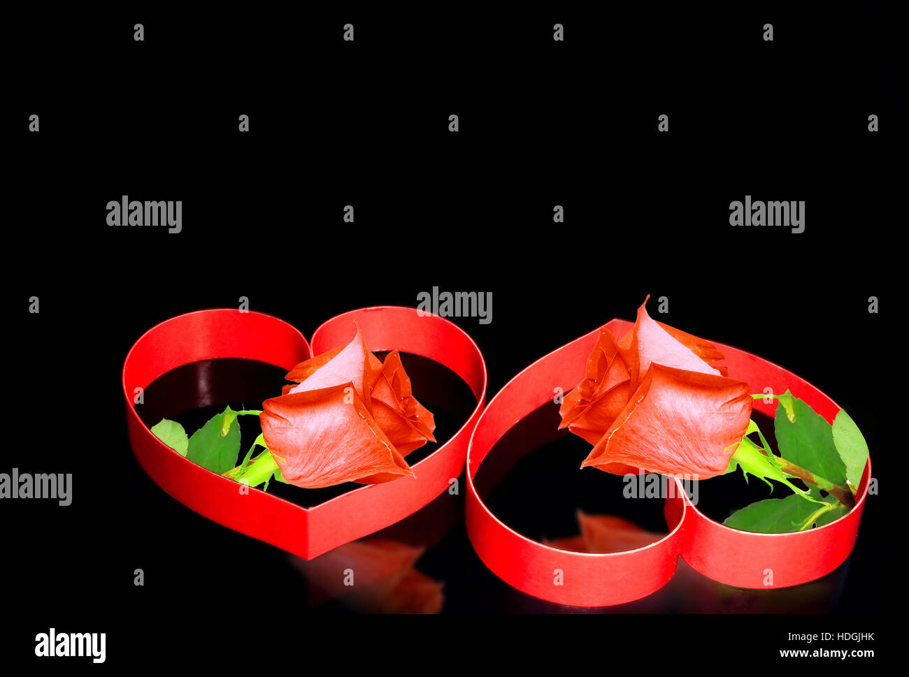 St. Valentine Day. Intertwining of two hearts, on black background with ...