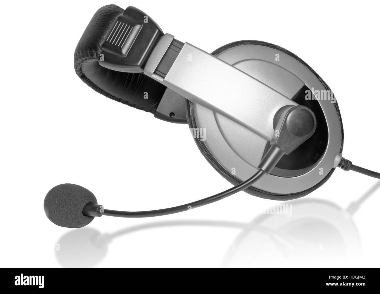 Big Headset with a microphone. On plate glass. Isolated Stock Photo Alamy
