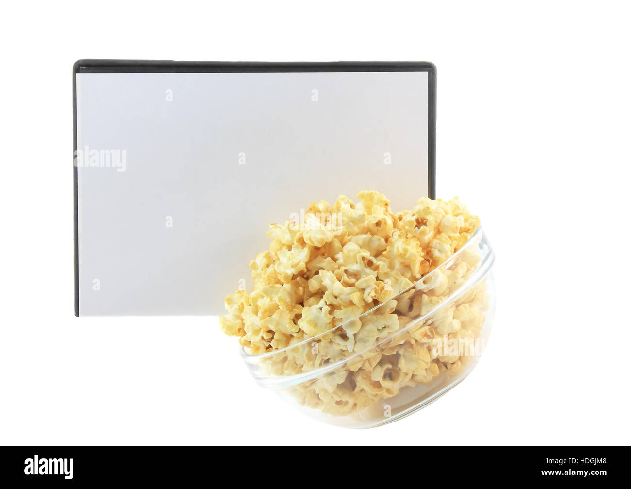 Bowl full of caramel popcorn with DVD disk . Isolated Stock Photo - Alamy