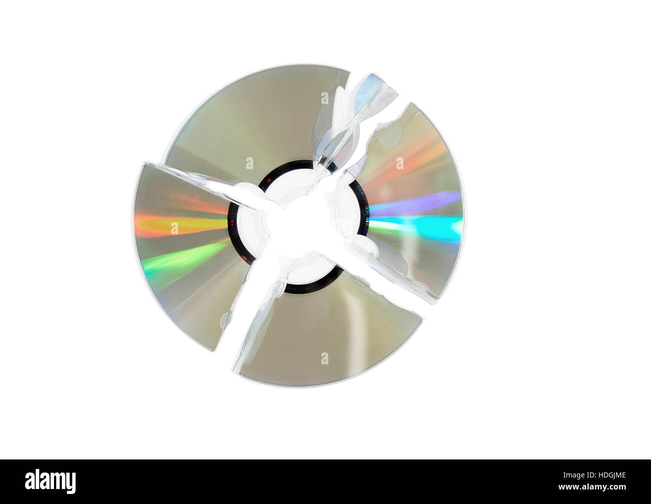 Broken single DVD(CD) disc. Isolated over white. Stock Photo