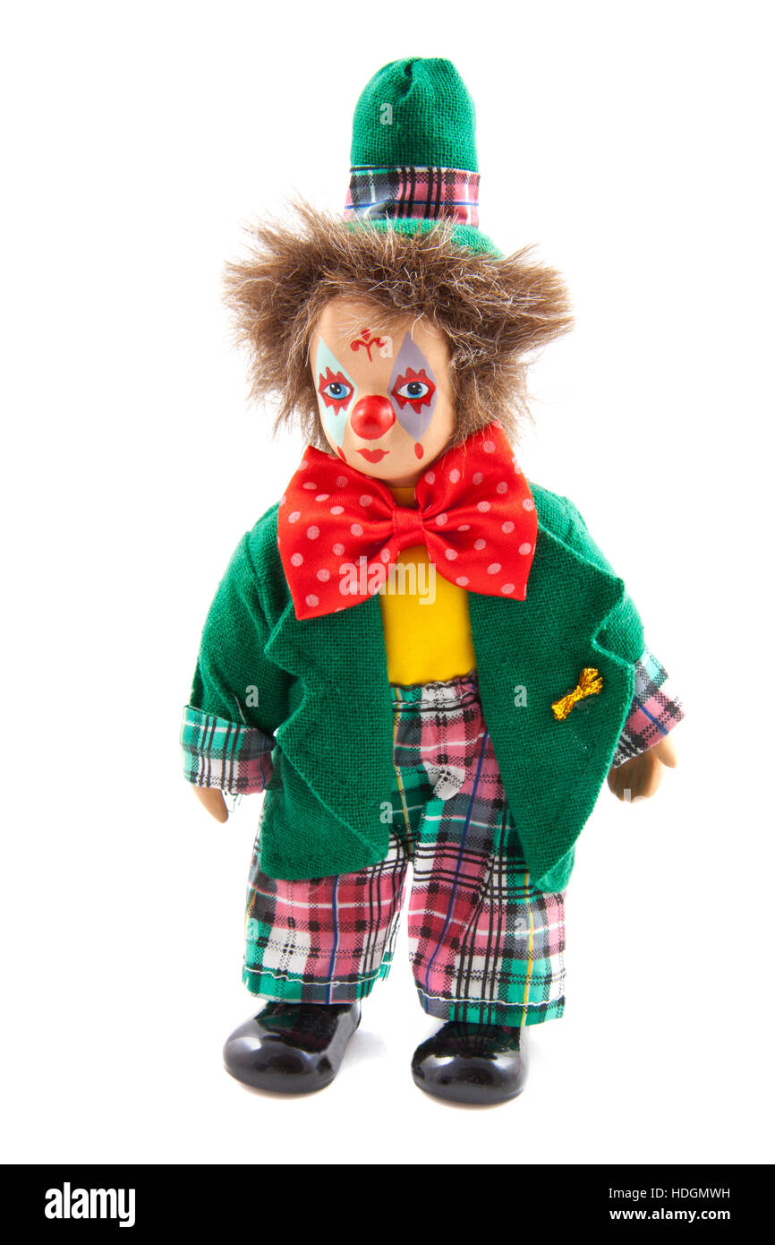 Colorful clown in colorful suit isolated over white Stock Photo
