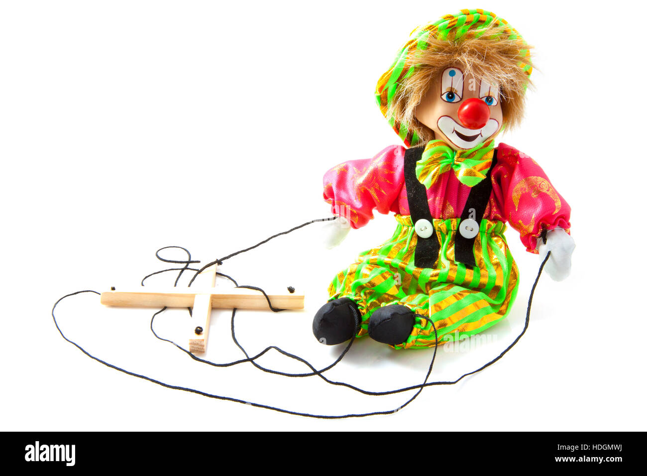 Fancy happy marionette puppet on a white background Stock Photo