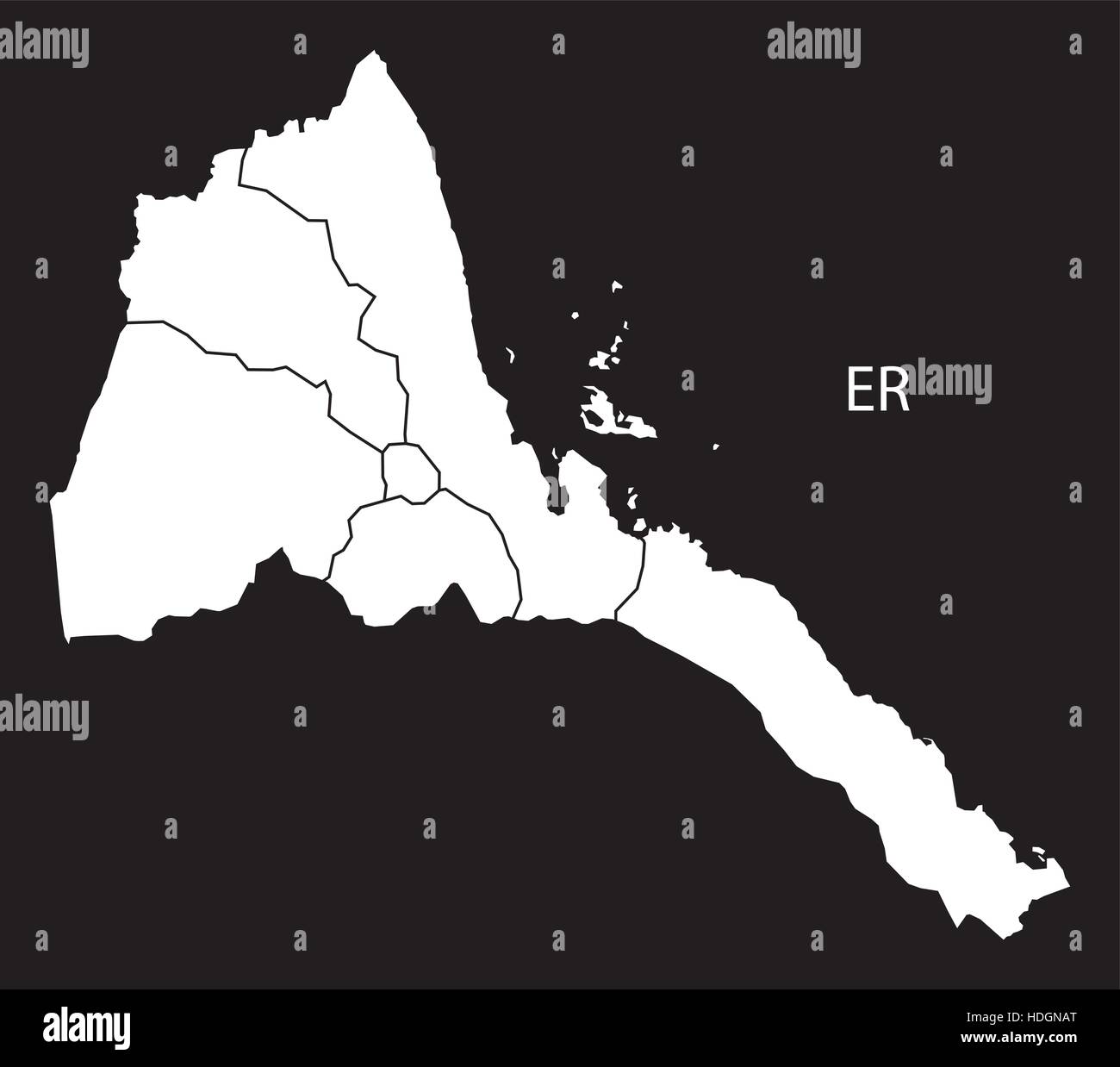 Eritrea regions Map black and white illustration Stock Vector