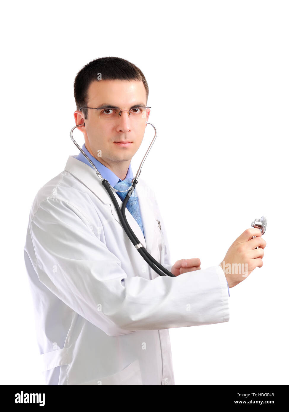 Friendly medical doctor stethoscope's listen. Isolated over white Stock ...