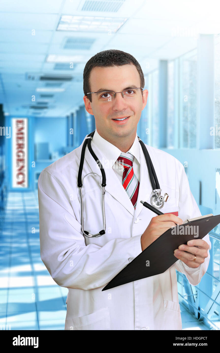 Friendly medical doctor stand in Hospital corridor Stock Photo Alamy