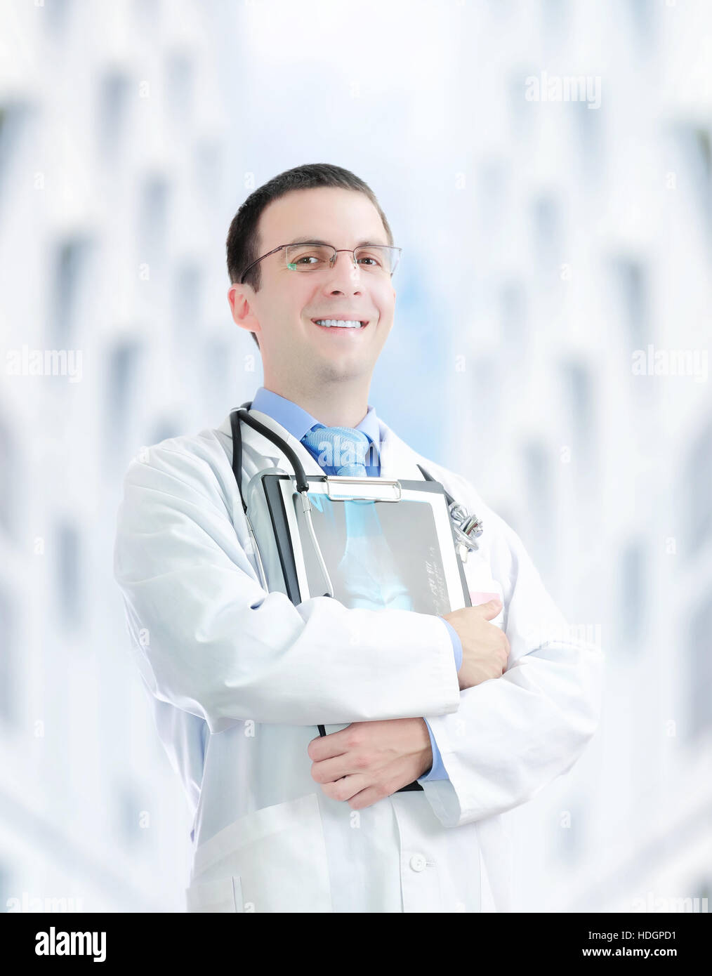 Doctor stand near the Hospital main Entrance. Outdoor Stock Photo Alamy